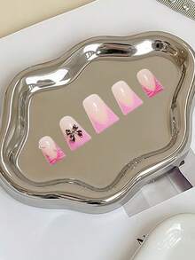 24 件 Y2K 时尚粉色法式 3D 蝴蝶结设计棺材中号假指甲，甜美酷炫按压式指甲适合女士和女孩日常佩戴 - 彩色 - 查看 3