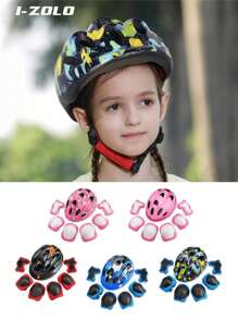 I-ZOLO 7 Stücke Kinder Schutzausrüstungsset mit beleuchteten Helm, geeignet für Skateboarding, Roller, Inlineskating, Fahrrad, Hoverboard und verschiedene Outdoor-Sportarten