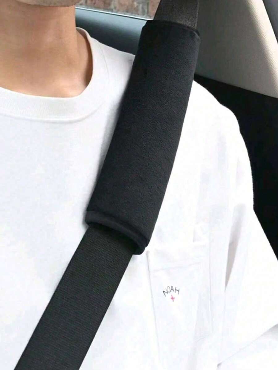 1pc/2pcs Car Plush Seat Belt Shoulder Cover Car Protective Belt Cover Children's Pink Car Accessories General Creative Car Seat Belt Cushion Cover - Black - View 1
