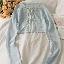 1pc Summer Women Sunscreen Cardigan Ruffle Design Sunscreen Clothing Slim Korean Style Long Sleeve Short Coat