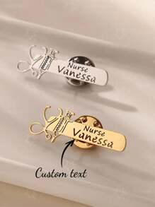 1PC Customized Doctor And Nurse Name Lapel Pin, Personalized Stethoscope And Syringe Shape, Stainless Steel Material, Simple Hollow Design, A Gift For Relatives And Friends, Suitable For Doctors And Nurses