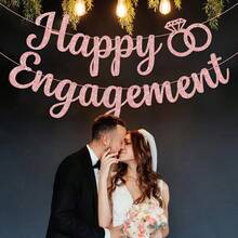 金色和玫瑰金单身女士派对横幅、新娘和新郎派对横幅、新娘订婚派对装饰用品、幸福订婚结婚横幅