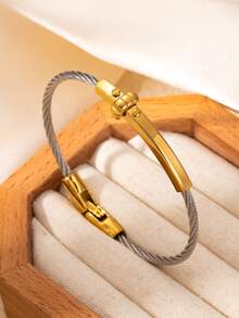 1 件时尚不锈钢 18K 镀金女士混合金属袖口手镯 - 扭曲可堆叠，适合日常和特殊场合，理想的礼物