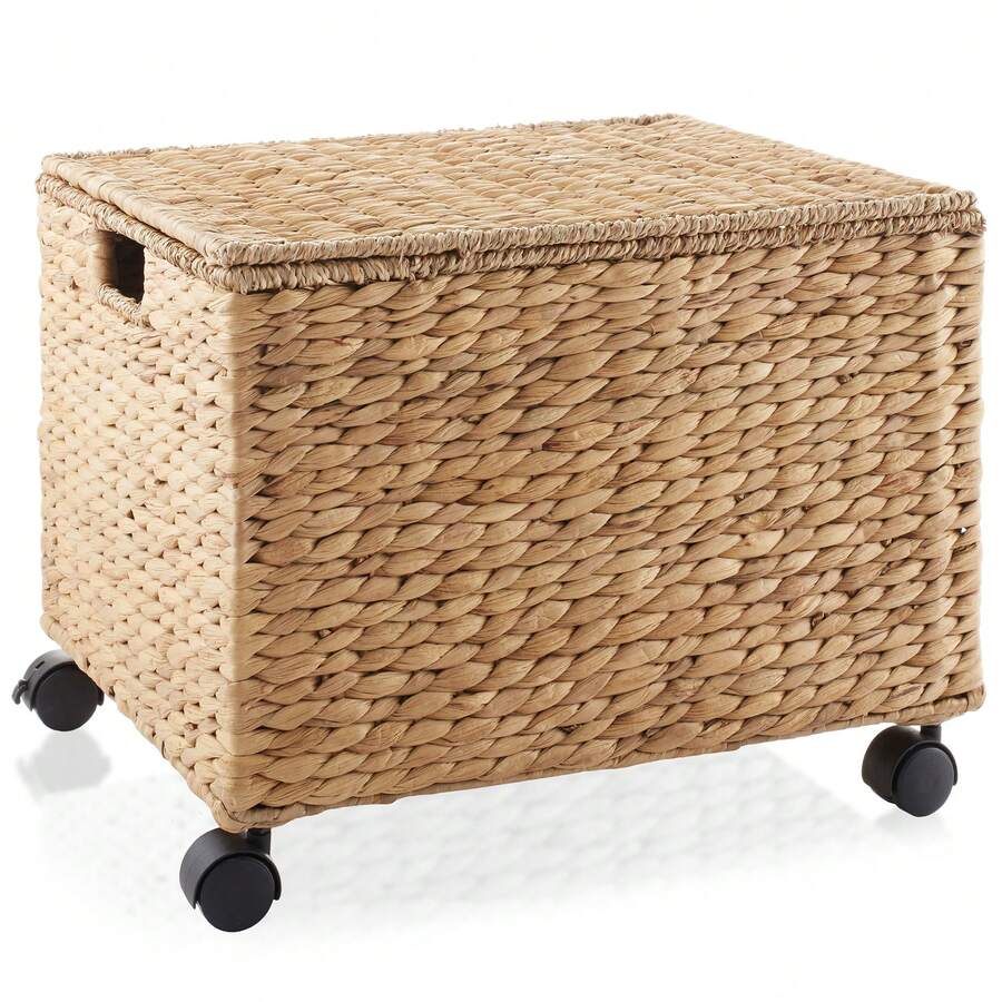 Rolling Filing Cabinet Cart, Hyacinth Wicker File Storage Box Office Organizers - Natural - View 1