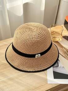 1PC 夏季女士新款防晒帽草编太阳帽休闲洗脸盆帽旅行户外夏天凉帽 - 多色 - 查看 2