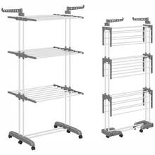Clothesline, 4-Tier Vertical Folding Clothes Drying Rack With Wheels, Large Drying Space, Stainless Steel Clothesline For Outdoor And Indoor Use - TENDEDERO-4P-gRIS - View 2