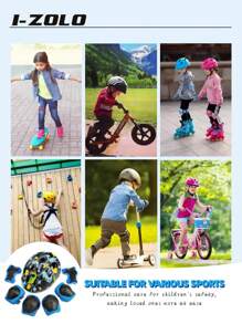 I-ZOLO 7 Stücke Kinder Schutzausrüstungsset mit beleuchteten Helm, geeignet für Skateboarding, Roller, Inlineskating, Fahrrad, Hoverboard und verschiedene Outdoor-Sportarten