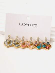 3 Pairs Fashionable Elegant Gold Rhinestone Hollow Pendant Earrings, Suitable For Women's Daily Wear - Multicolor 2 - View 2