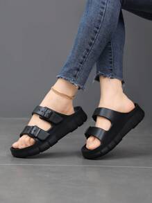 2025 Punk Adjustable Buckle Basic Casual Comfortable Slip-On Sandals, European & American Style