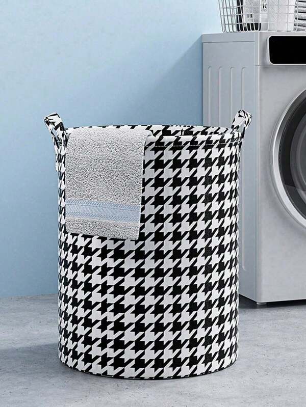 Thousand Bird Grid Dirty Clothes Bucket Toy Clothes Storage Basket, Household Foldable Laundry Bag, Dirty Clothes Basket, Collapsible Saving Space Laundry Basket, Household Waterproof Storage Basket, Bag Organizer For Tote, High Capacity Toy Storage Bucket, Fashion Plaid With Handles, Suitable For Families And Student Dormitories