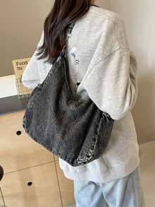 Multi -Pocket Canvas Large -Capacity College Style School Bag Shoulder Bag - Black - View 7