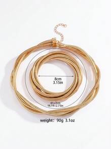 2 Peças Conjunto de Joias com Colar e Pulseira de Corrente Multicamadas, Cor Dourado Minimalista