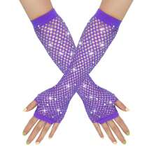 1 Paar sexy lange Strass-Handschuhe, elastische Fischnetz Halbfinger Cut Out ausgearbeitete Handschuhe für Auftritte