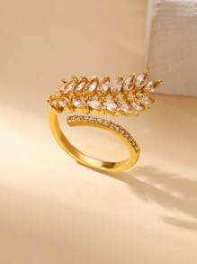 1Pc Gorgeous Style Cubic Zirconia Wheat Shape Ring For Women, Wheat Ring, Leaf Ring, Open Adjustable Leaves Finger Ring, Ladies Jewelry Fashion Accessories, Gift For Her