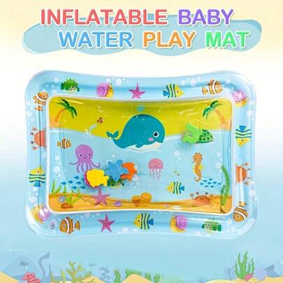1 Stück aufblasbarer Wal Krabbelteppich - Unterwasserwelt Thema mit bunten Meeresbewohnern, sensorisches Spiel & Lernwassermatte für Baby, blaues Ozean Design für Bauchzeit Spaß, Spielzeitenmatte | Unterwasserwelt Spielmatte | anregende Spielmatte