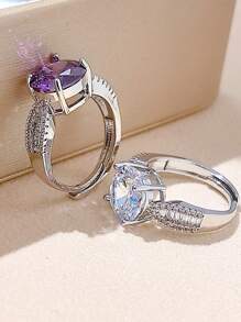 1 anel de cobre ajustável elegante com diamantes de zircônia coloridos, presente moderno