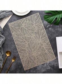 1/2/4/6/8pcs Rectangular Hollow Leaf Pattern Heat-Resistant PVC Placemats