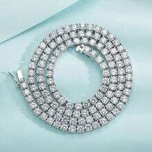 MDFUN 18K White Gold Plated Tennis Necklace | 4.0mm Round Cut Cubic Zirconia Simulated Diamond Tennis Chain, Unisex - White - View 9