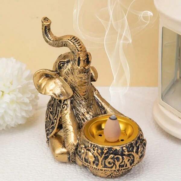 1pc Resin Elephant Backview Incense Burner, Decor For Table, Study, Home, Gifts, Sacred Elephant (Excluding Incense)