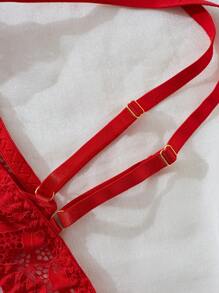 Lingerie sexy, ensemble de lingerie fine avec bordure en dentelle rouge, enflammer la nuit passionnée, libérer le charme charmant
