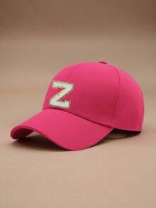 1pc Kids Black 26 Letter Baseball Cap, Gold Thread Embroidered R Design, Adjustable Snapback, Fashionable Sun Hat For Boys & Girls - Rose Red - View 53