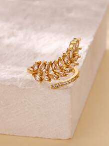 1Pc Gorgeous Style Cubic Zirconia Wheat Shape Ring For Women, Wheat Ring, Leaf Ring, Open Adjustable Leaves Finger Ring, Ladies Jewelry Fashion Accessories, Gift For Her