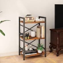 Bookshelf, 3 Tier Industrial 1Bookcase, Metal Small Bookcase, Rustic Etagere Book Shelf Storage Organizer For Living Room, Bedroom, And Home Office(Rustic Brown) Patent Pending D 29873033    8 - 灰色 - 查看 8