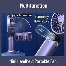 1 pièce Ventilateur à main personnel, avec support de téléphone portable et cordon, petit ventilateur portable, ventilateur de bureau, alimentation par batterie rechargeable USB, affichage numérique LED, 5 vitesses, réglable à 90°, flux d'air de refroidissement puissant et silencieux. Idéal pour l'extérieur, les voyages, le bureau, la maison et la voiture. Ventilateur pliable et portable, parfait pour la Fête des Mères, la Fête des Pères, les diplômés, les anniversaires, les fêtes à Hawaii