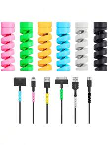 Protetor de cabos de silicone colorido, organizador de cabos - Organizador de cabos em espiral para carregadores USB e linhas de dados, durável e flexível, cabe em espaços apertados, ideal para uso doméstico e no escritório, cores variadas, capa para cabos, acessórios de armazenamento para mesa de escritório, não requer energia, organizador de mesa e gaveta para armazenamento doméstico