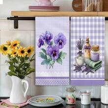 2 peças Toalhas de Cozinha Floral de Lavanda Primavera, Panos de Prato - Ideal para Decoração de Verão, Adequado para Cozinha e Banheiro de Fazenda