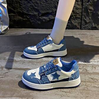 新款复古民族风星星印花鞋，时尚休闲厚底百搭学生运动鞋，适合女士