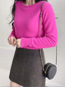 Blusa suéter feminino de pelinho cropped manga longa moletom grosso inverno blusa de frio gola redonda liso - Roxo - Visão 2