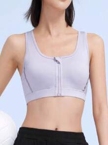 CAMEL CROWN Sujetador deportivo para mujer, sujetador deportivo con absorción de impactos, sujetador de yoga con cremallera frontal ligero y de alto soporte - Hibisco morado claro - Ver 7