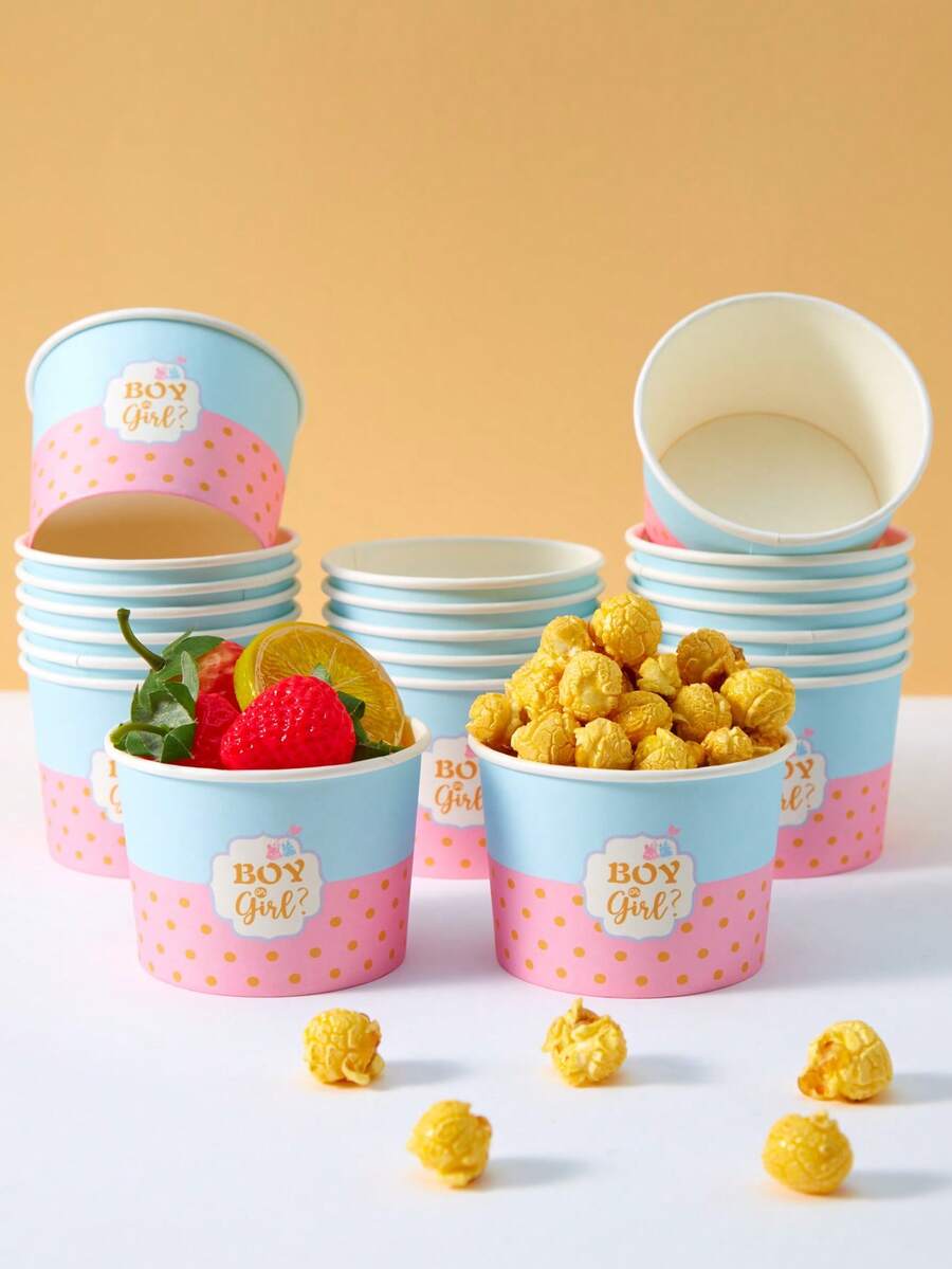 10pcs/25pcs Disposable Gender Reveal Theme Paper Bowls, Gender Reveal Bowls, Snack Boxes, Suitable For Birthday Parties, Family Parties, Picnics, Restaurants, Takeout Tableware - Multicolor - View 1