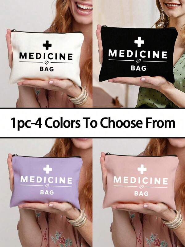 1 bolsa de cosméticos com tema de enfermeira, estampada com letras "bolsa de remédios" e padrão de comprimidos, bolsa para armazenamento de medicamentos, estilo casual, bolsa para armazenamento de equipe médica, estampa gráfica de termômetro, lavável à mão - ideal para medicamentos, adequada para praias, feriados, acampamentos e viagens de carro, bolsa de cosméticos, presentes para amigos e professores, itens essenciais para casa, bolsa para armazenamento de banheiro, presentes para o Dia das Mães, presentes para o Dia das Enfermeiras, presentes para professores
