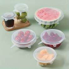 6pcs Reusable Elastic Silicone Bowl Covers, Dishwasher & Microwave Safe Food Storage Lids, Kitchen Organizer Accessories