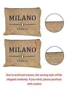 Printed With The Letters' Milano Italia ' Handbag With Makeup Bag, Women's Portable Zipper Wallet, Fashionable Travel Toilet Bag, Lunch Box Bag, Book Bag, Versatile Portable Tote Bag For Teacher, Teacher Appreciation Linen Bag - Multicolor - View 11