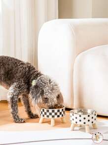 1pc Colorful Polka Dot/Black & White Dot/Plaid Anti-Slip & Anti-Spill Pet Raised Feeder Bowl, Cat/Dog Food Dish, Large Capacity 5.51-3.54 Inch, Essential For Small Dog/Cat Feeding