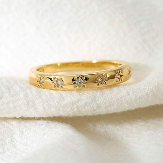 1 件简约可堆叠铜戒指，适合女性婚礼订婚派对珠宝礼物