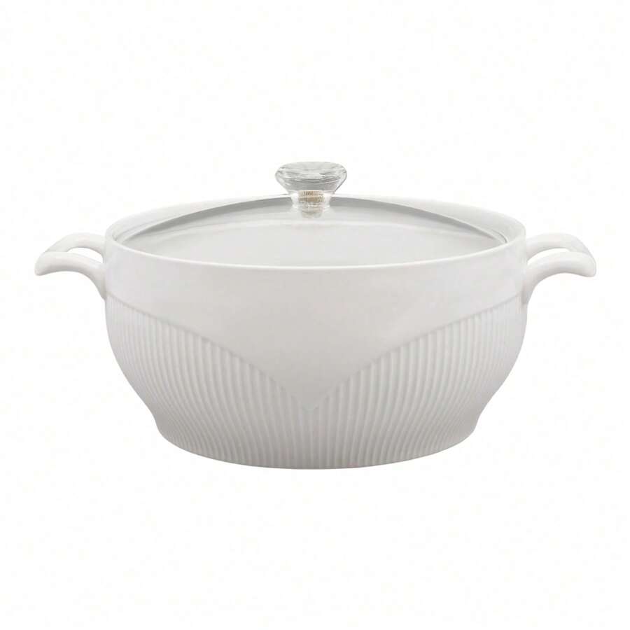 ZhdnBhnos TFCFL Ceramic Soup Tureen With Glass Lid 1.5L 0.4 Gal Porcelain Serving Tureen Soup For Restaurant Home Kitchen - White Porcelain - Ceramic Covered Tureens For Soup (1.5L, 0.4 Gallon)[Best Gift For Family&Friends]