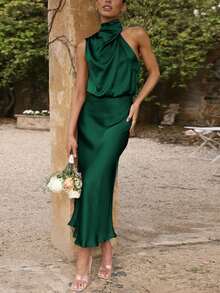 Vestido de satén sin mangas para mujer, vestido de fiesta elegante de seda plisada para cóctel, vestido de verano para club, fiesta y boda como invitada