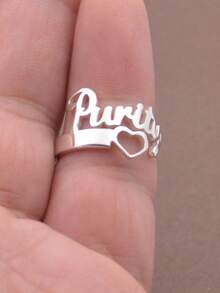 1 Pc Of 925 Sterling Silver Personalized Unique Ring With Heart, Custom Letter Ring, Custom Name Ring, Bridesmaid Gift, Valentine's Day, Mother's Day, Father's Day Gift - Multicolor - View 3