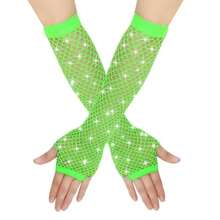1 Paar sexy lange Strass-Handschuhe, elastische Fischnetz Halbfinger Cut Out ausgearbeitete Handschuhe für Auftritte