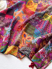Soft And Breathable Scarf For Women, Lightweight Warm Colorful Print Shawl With Tassels, Perfect For Outdoor And Daily Use  Winter Fall