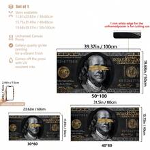 1/2 件套复古美元帆布艺术印刷品 - 现代无框当代抽象墙饰，以黑色背景和金色点缀的本杰明·富兰克林肖像为特色 - 适用于客厅、卧室或走廊，走廊艺术 | 当代美学 | 独特的美元艺术，帆布墙画，海报，墙饰，房间装饰，带框墙饰 - 彩色 - 查看 4