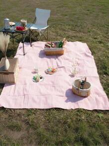 1 pieza Encantadora manta rectangular de pícnic a cuadros rosa y blanco - Mantel tejido a máquina de rayón con bordes con flecos, adecuado para acampar, playa, fotografía al aire libre, accesorio de pícnic