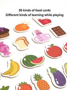 Juego de alimentación Montessori de madera - Actividades de habilidades motoras finas para niños pequeños de 1 a 3 años, interacción entre padres e hijos, juguetes educativos de aprendizaje temprano, juego sensorial para bebés (Rompecabezas de comida de animales)