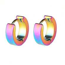1 Pair Stainless Steel Small Hoop Earrings, Stainless Steel Non-Pierced Fake Hoop Earrings Set, Multi-Color Hoop Earrings Jewelry Decoration - Multicolor - View 17