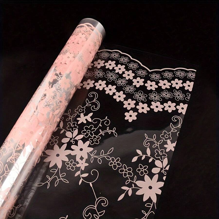 1roll Waterproof Lace Cellophane Roll - Thick OPP Film For Bouquet Wrapping, Transparent Floral Packaging Paper - Multicolor - View 1