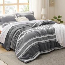 Luxurious Tufted Boho Comforter Set Queen Size - Premium Beige Bedding Ensemble With 3-Piece Shabby Chic Embroidery, Ideal Gifts For Women, Soft Jacquard Queen Comforter For All Seasons - 01 - 深灰色 - 提花 - 查看 2
